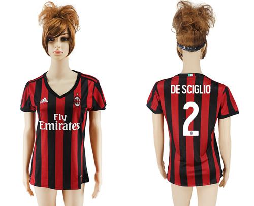Women's AC Milan #2 De Sciglio Home Soccer Club Jersey - Click Image to Close